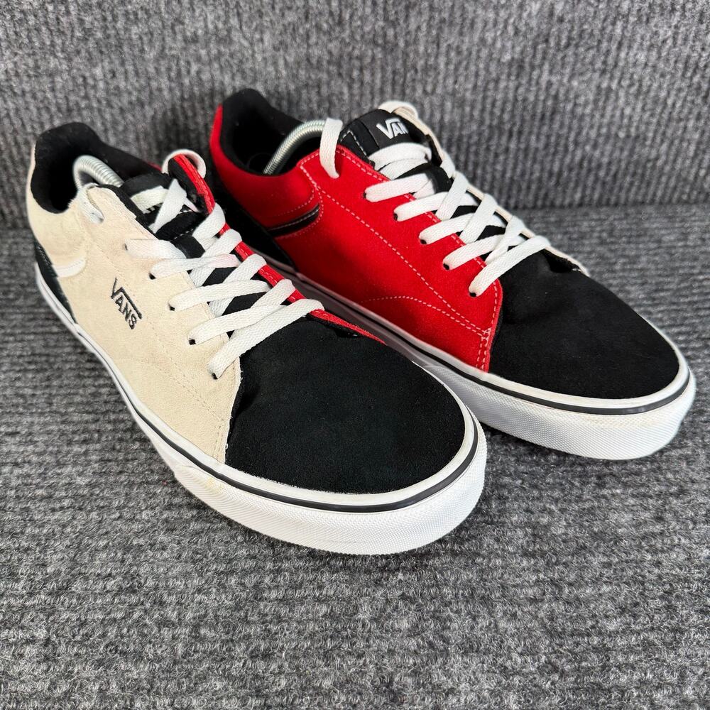 Vans Mens 11.5 Black Red Cream Colorblock Lace Up Skate Sneakers Shoes